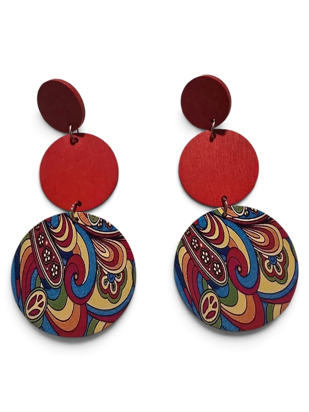 Red Multicolor Paisley Drop Earrings -